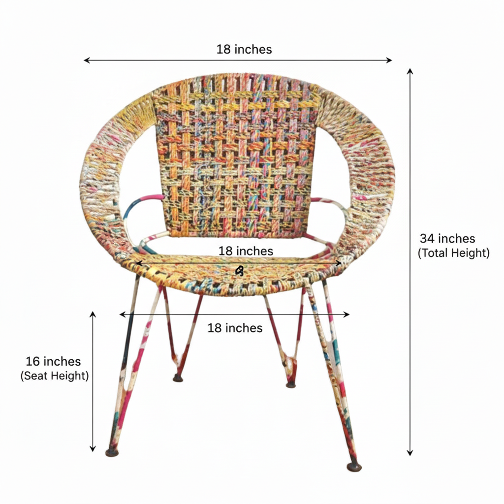 Handcrafted Iron Pipe Chair Multicolour with Cloth Rope