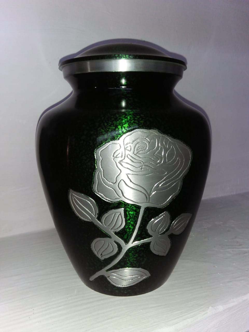 Printed Green & Silver Cremation Urn for Adult Ashes