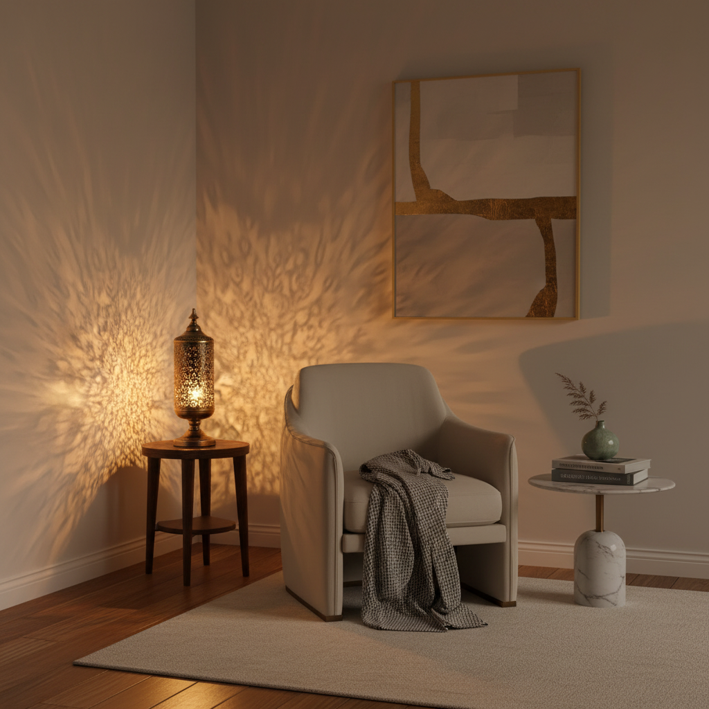 Moroccan Style Decorative Metal Table Lamp with Golden Finish