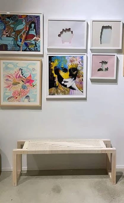 Handcrafted Wooden Bench with Natural Rope – White