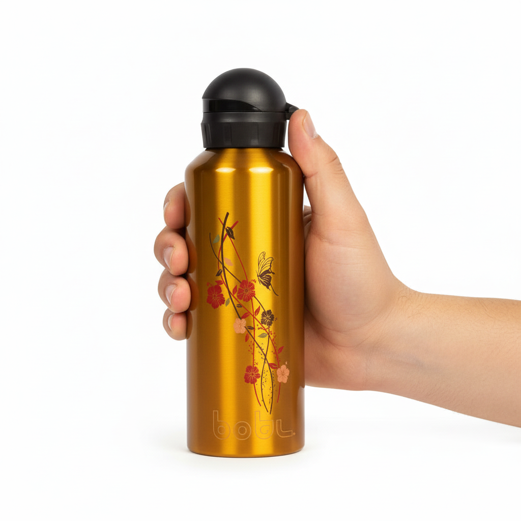 Gold Coloured Printed Copper Water Bottle