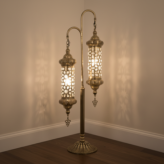 Double Arm Ottoman Floor Lamp with Glass Globes