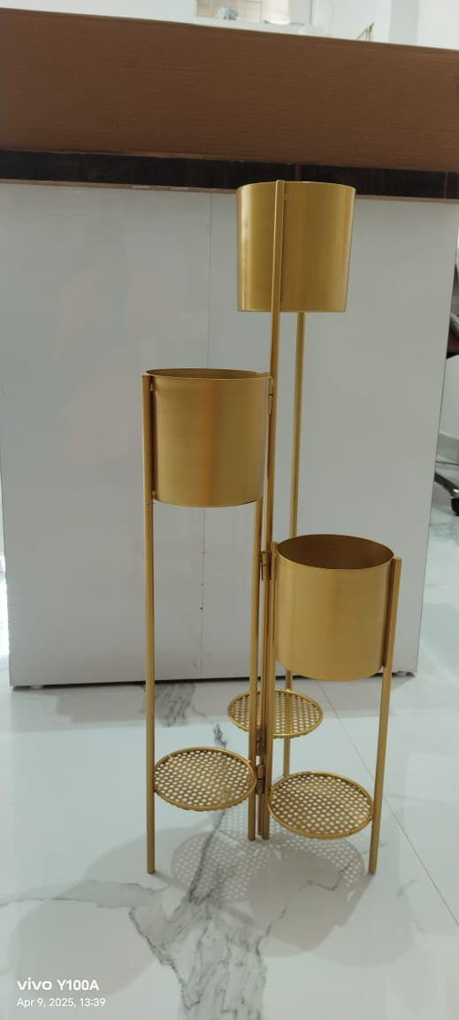 Golden Planter – Three Stand Joined (30 Inch, Metal)