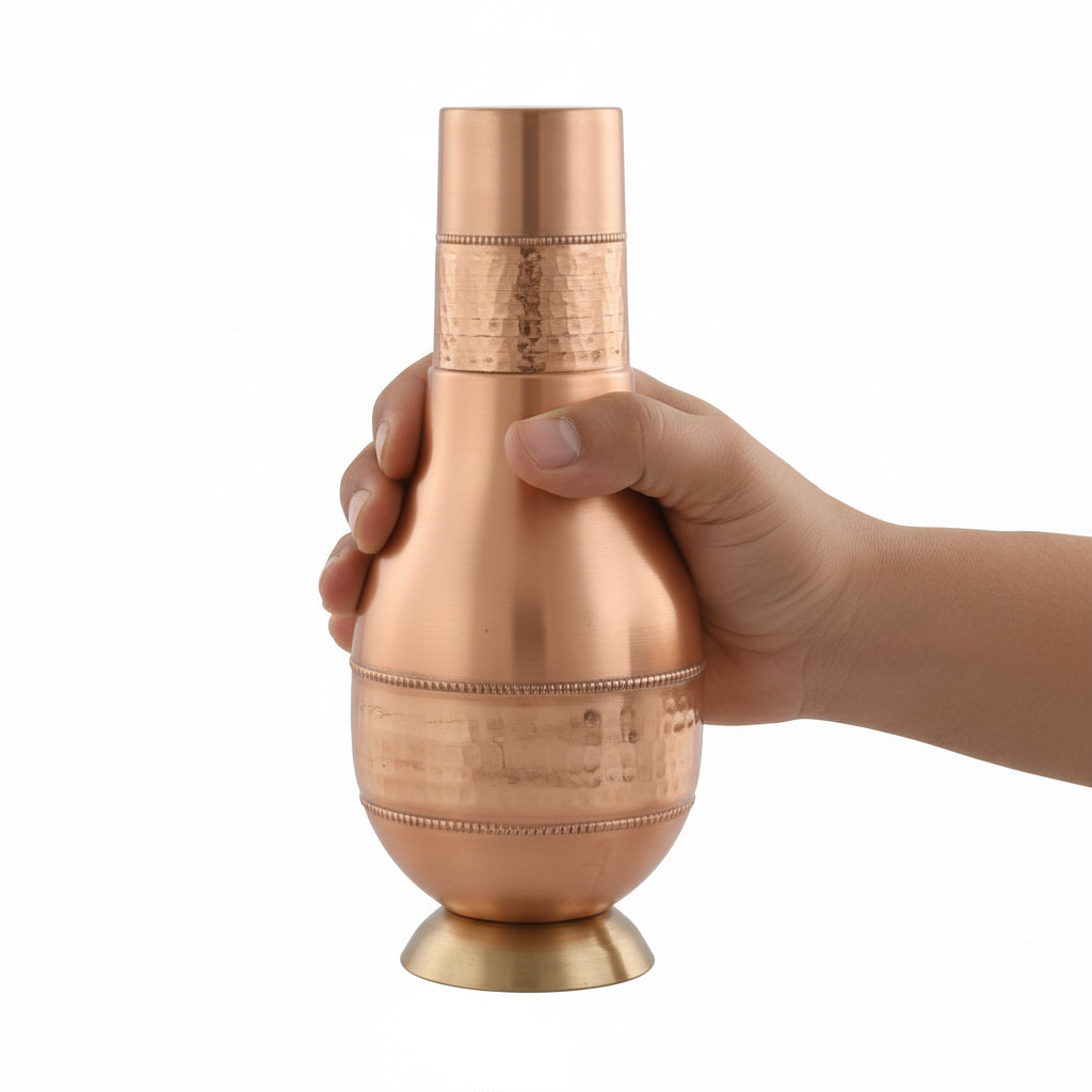 Long Neck Hammered Pure Copper Water Bottle 900ml