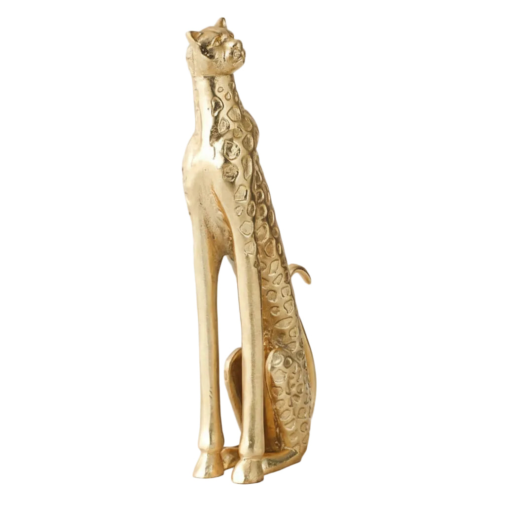 Gold panther figurine on a white background