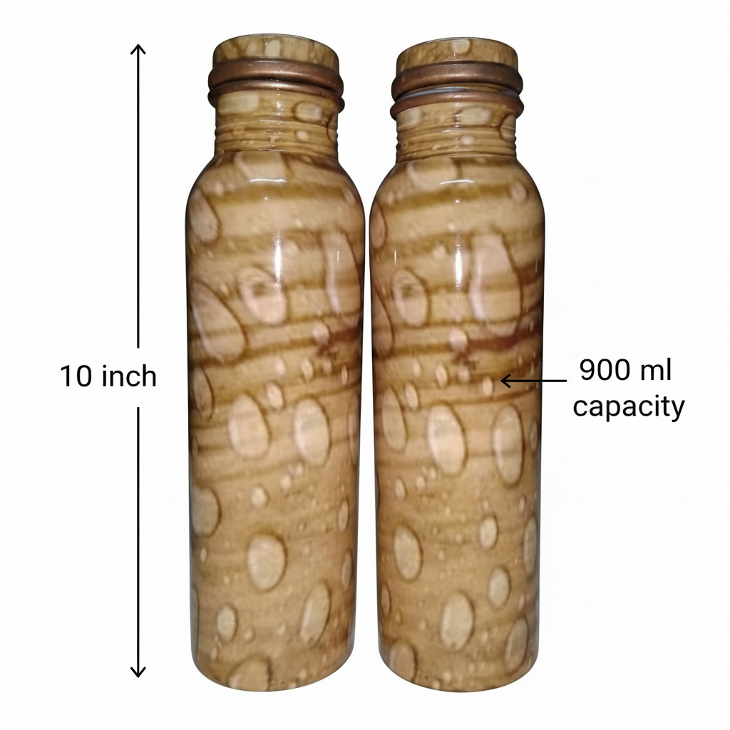 Printed Copper Water Bottle Set of 2