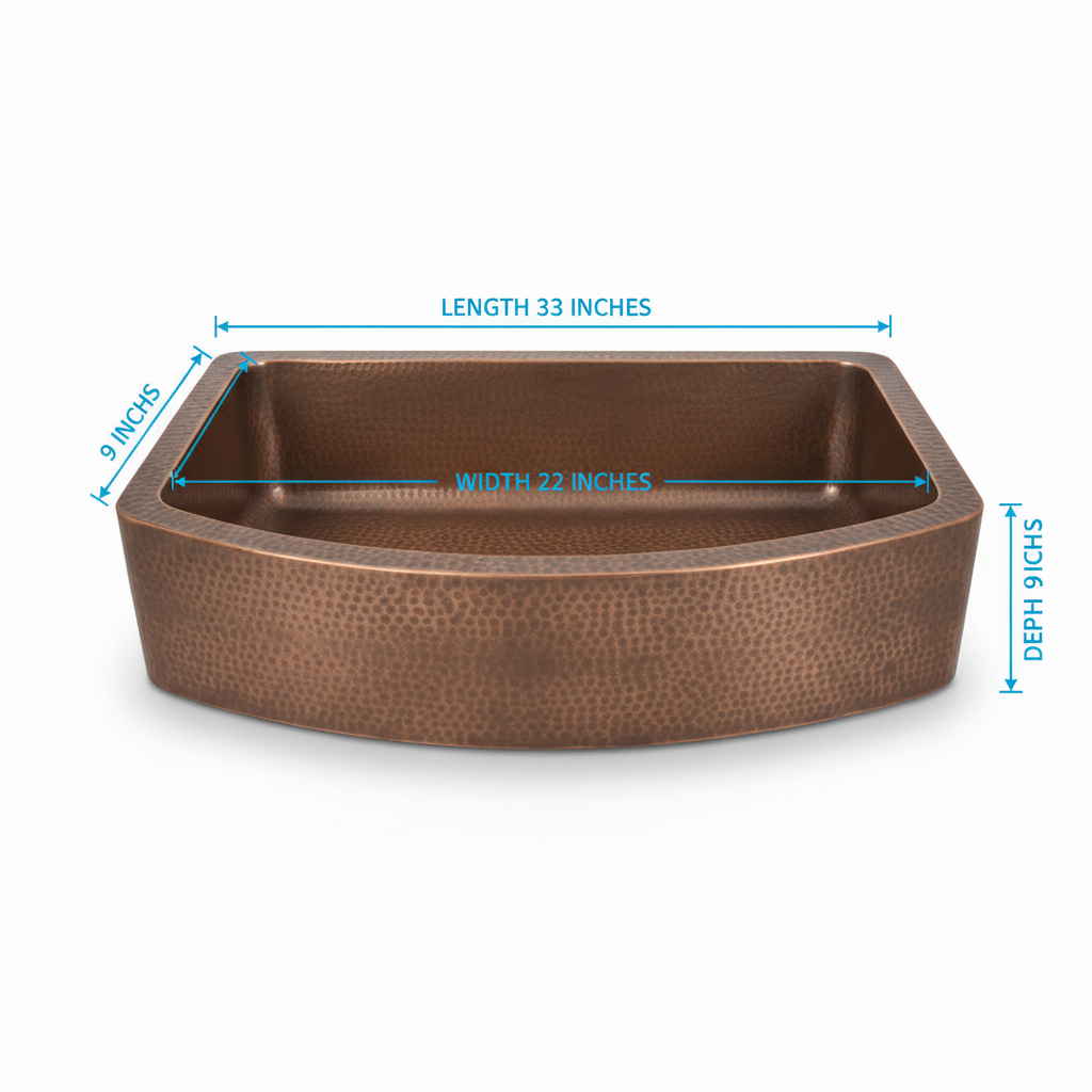 Antique Finish Farmhouse Apron Copper Kitchen Sink 33 Inch