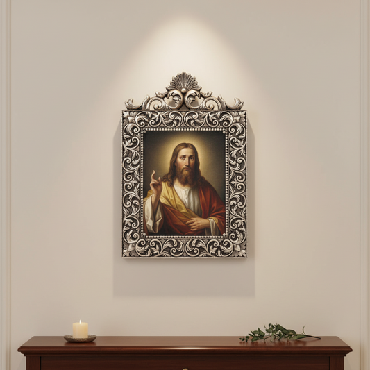 14 Inch German Silver Religious Photo Frame - Brass Decors