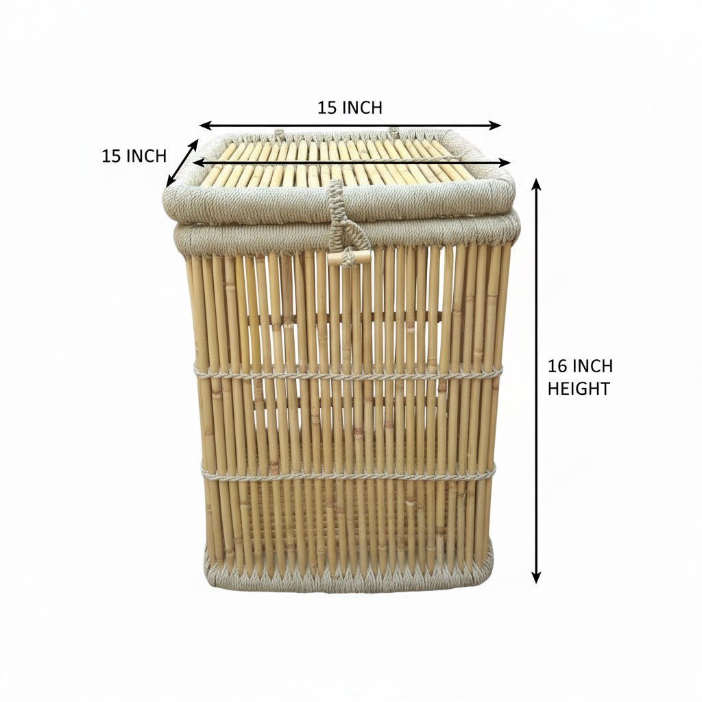 Bamboo Square Laundry Basket with Lid