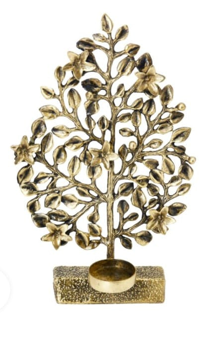 Brass Tree with Candle Stand – Decorative Brass Leaf Hanging (26 × 16 × 7 cm, 1 KG)
