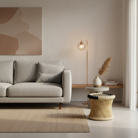 Beige Black Bamboo Mudda Stool