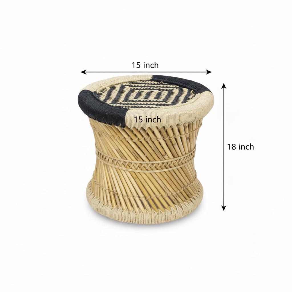Beige Black Bamboo Mudda Stool