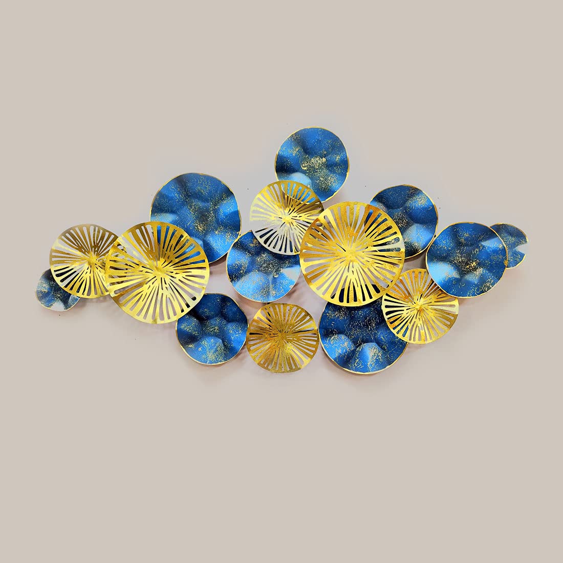 3D Morocco Metal Wall Art in Blue & Gold for Living Room - Brass Decors