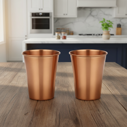 Pure Copper Water Glass Set 300ml Hammered Ayurvedic Tumblers