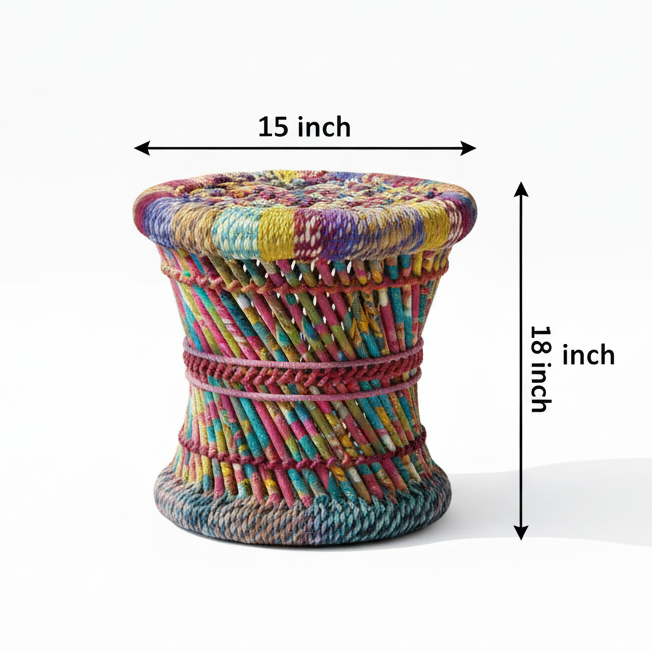 Multicolour Bamboo Mudda Stool Handwoven