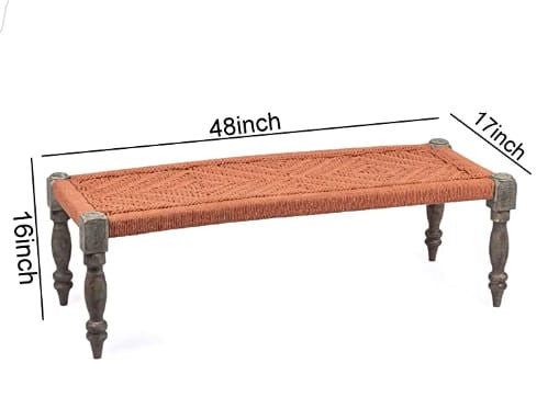 Handcrafted Natural Wooden Rope Bench – Brown