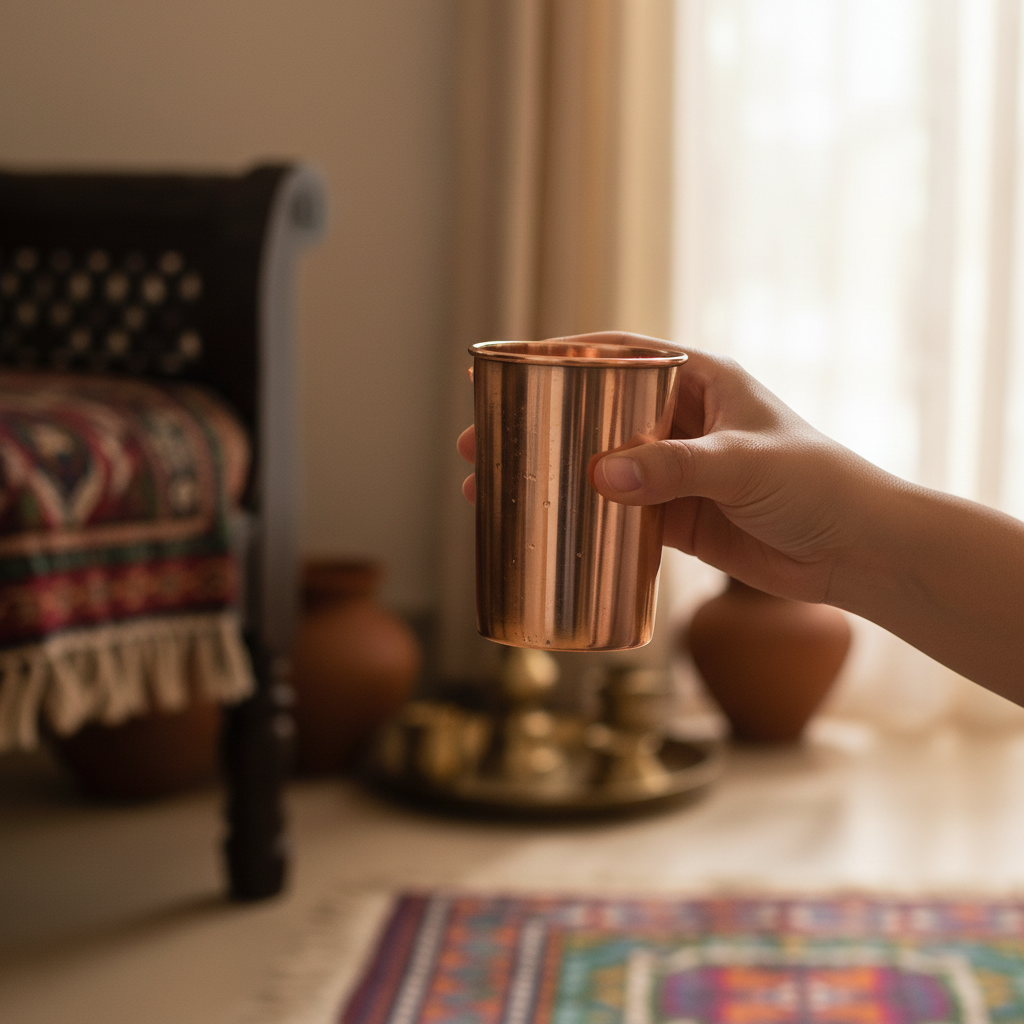 Two copper cups on a white background