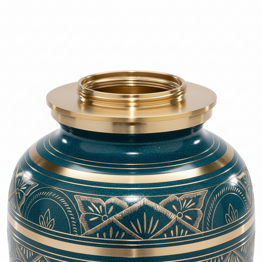 Teal Majestic Radiance Cremation Urn for Adult Ashes - Brass Decors