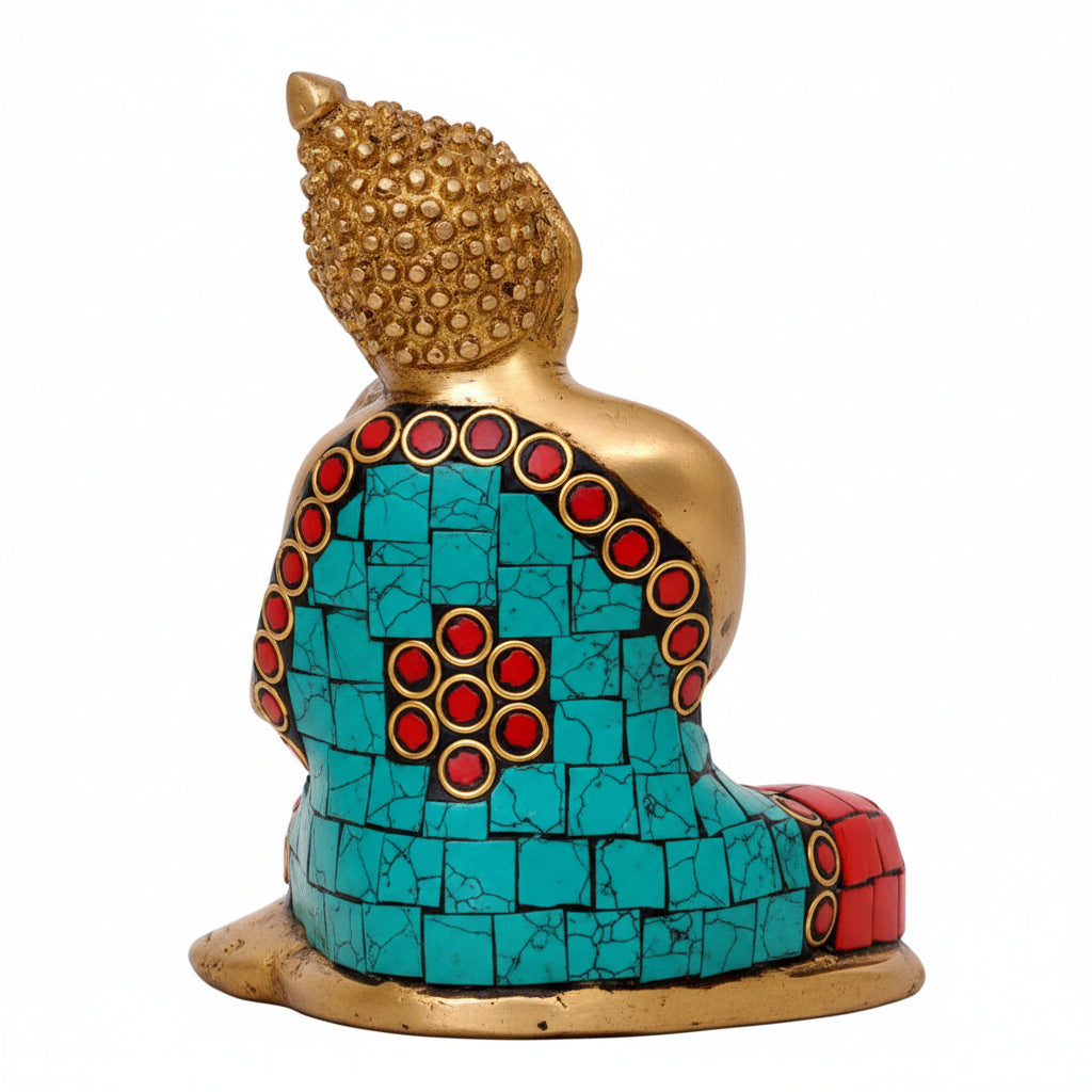 Brass Stonework Resting Buddha Meditation Statue