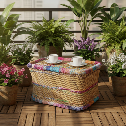 Beige Multicolour Bamboo Mudda Table