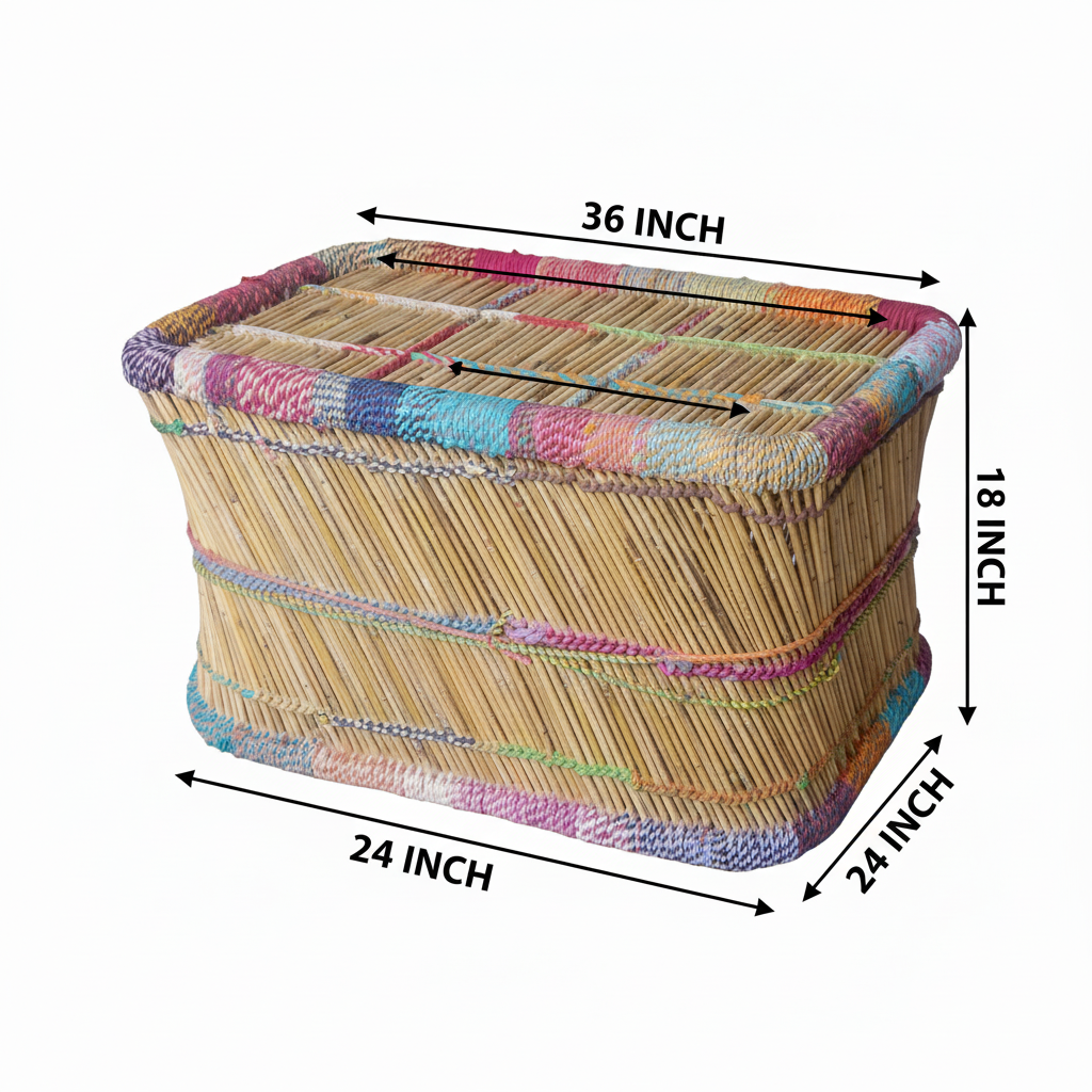 Beige Multicolour Bamboo Mudda Table