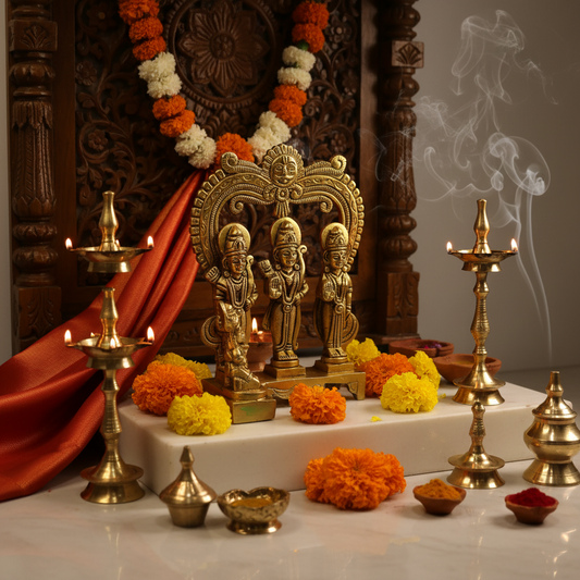 Ram Darbar Idol Gold Polished Brass - Brass Decors