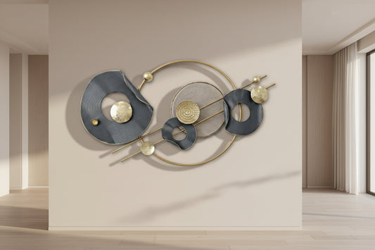 Decorative wall art with geometric shapes on a light background