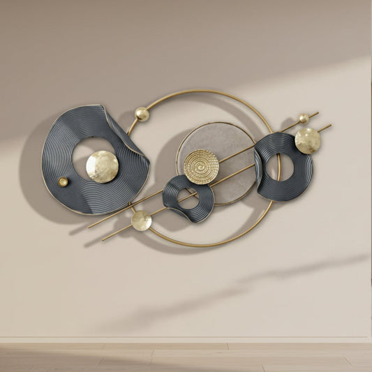 Decorative wall art with geometric shapes on a light background