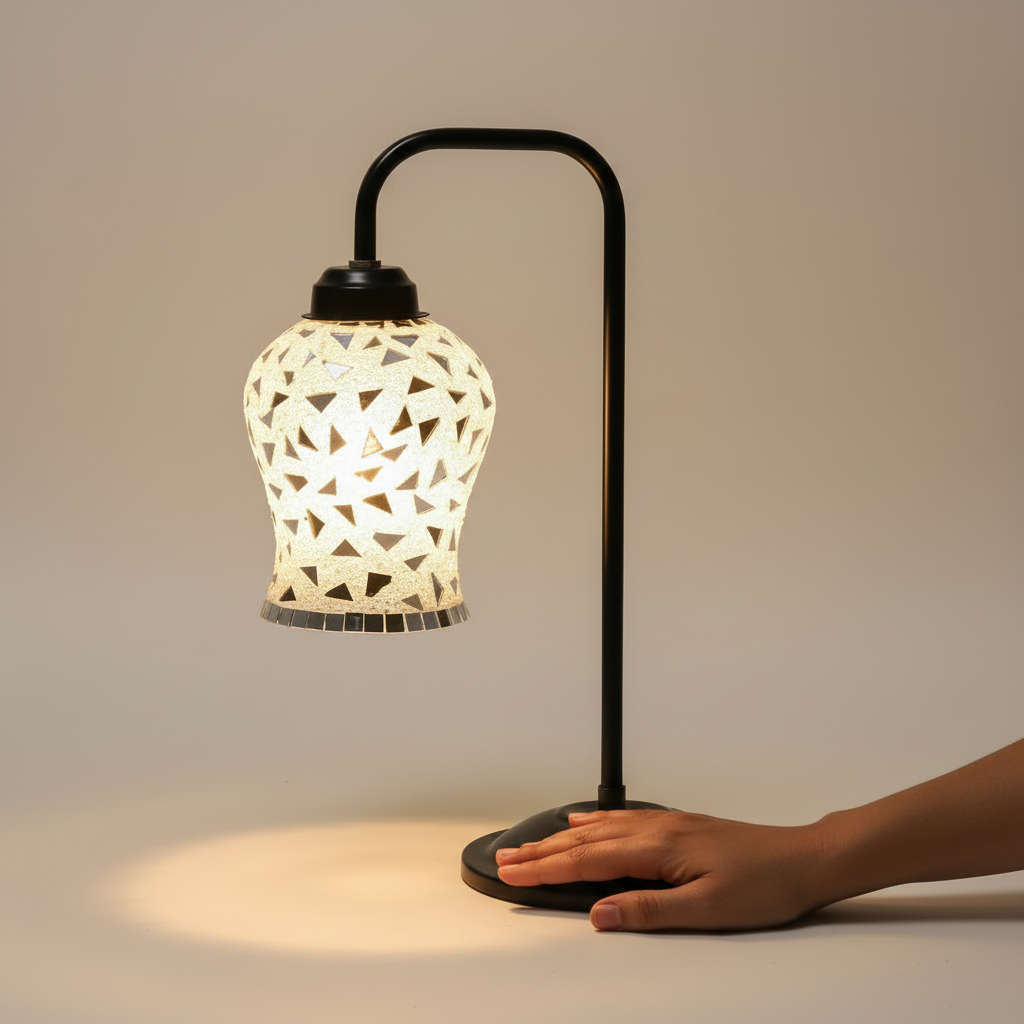 Multi Color Glass Table Lamp with Black Metal Base