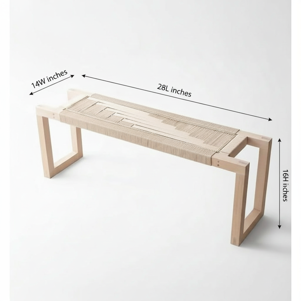 Wooden bench with dimensions labeled on a white background