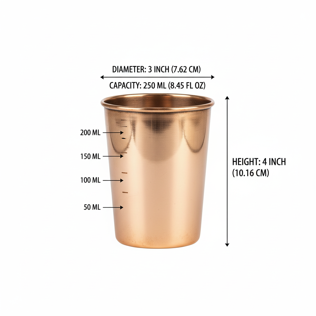 Copper Glass Set of 6 250ml Ayurvedic Drinking Tumblers