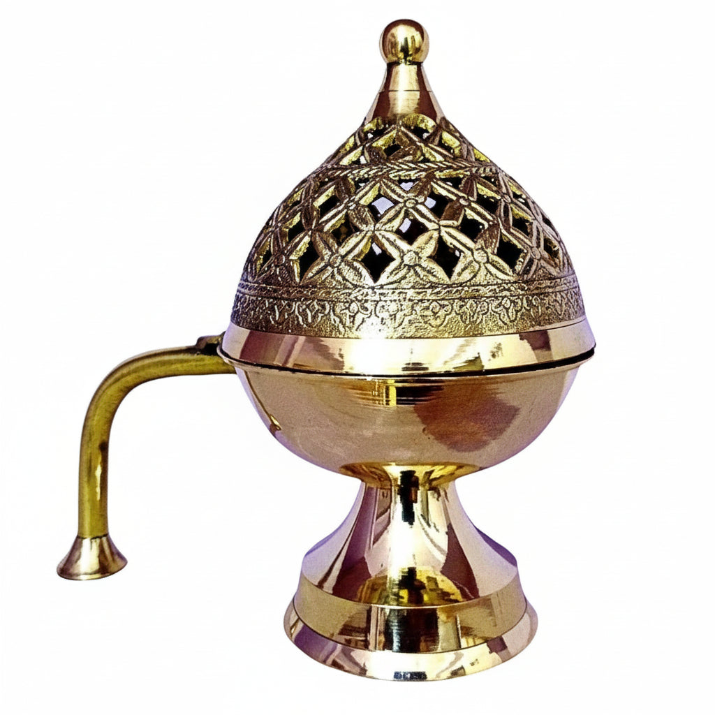 Decorative gold incense burner on a white background