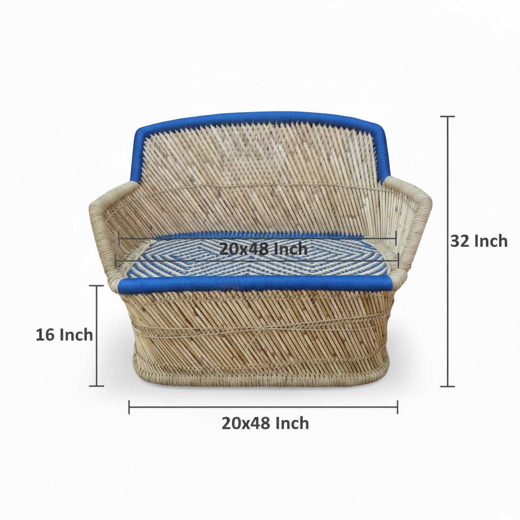 Beige Blue Bamboo Mudda Armrest Sofa