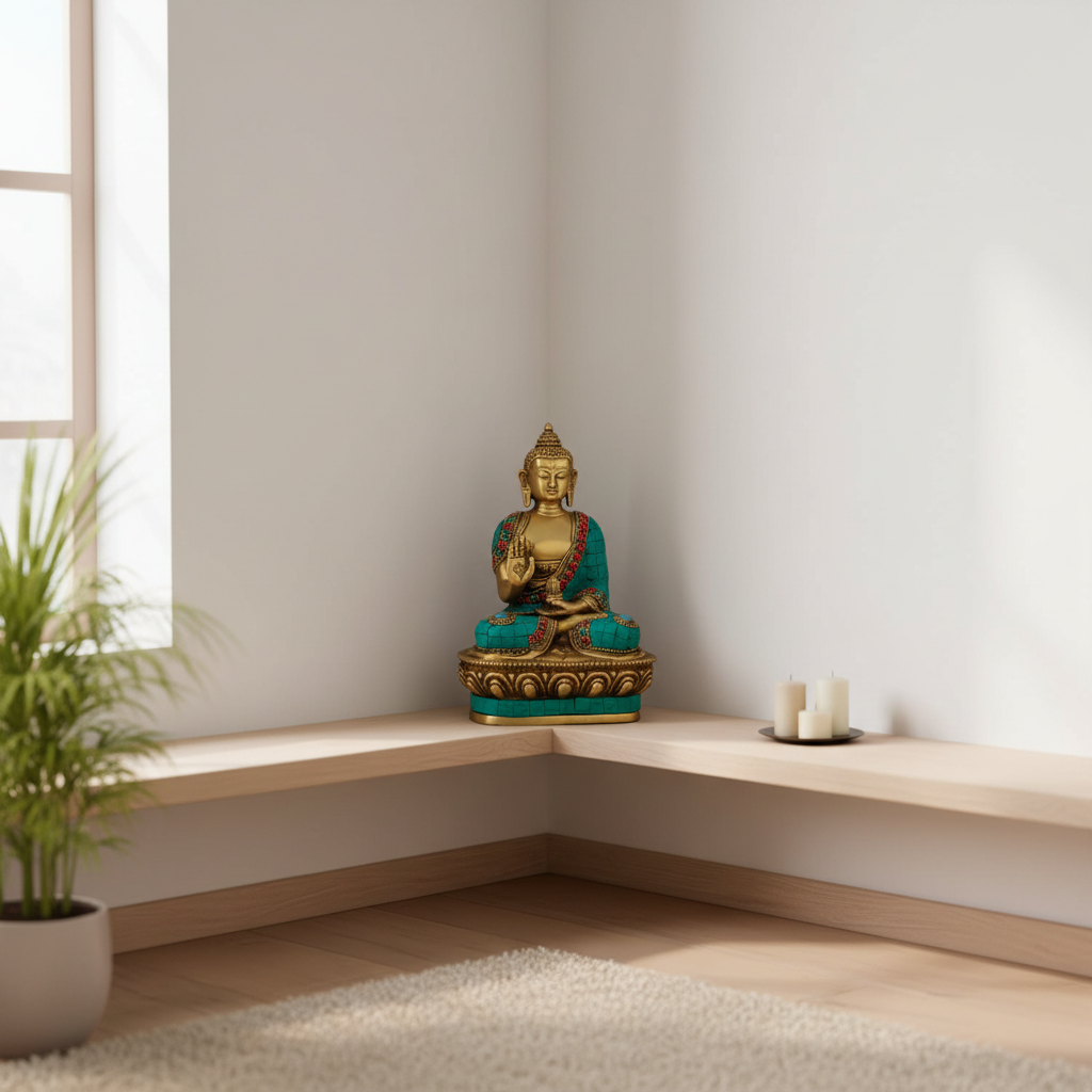 Brass Buddha Vitarka Mudra Multicolor Statue for Vastu Home Decor