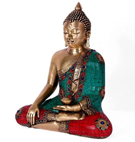 Brass Buddha Statue With Stonework