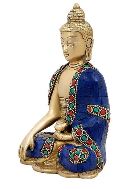 Brass Buddha Statue With Stonework