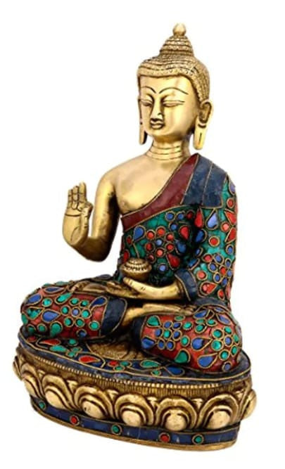 Brass Buddha Idol Sitting On Lotus