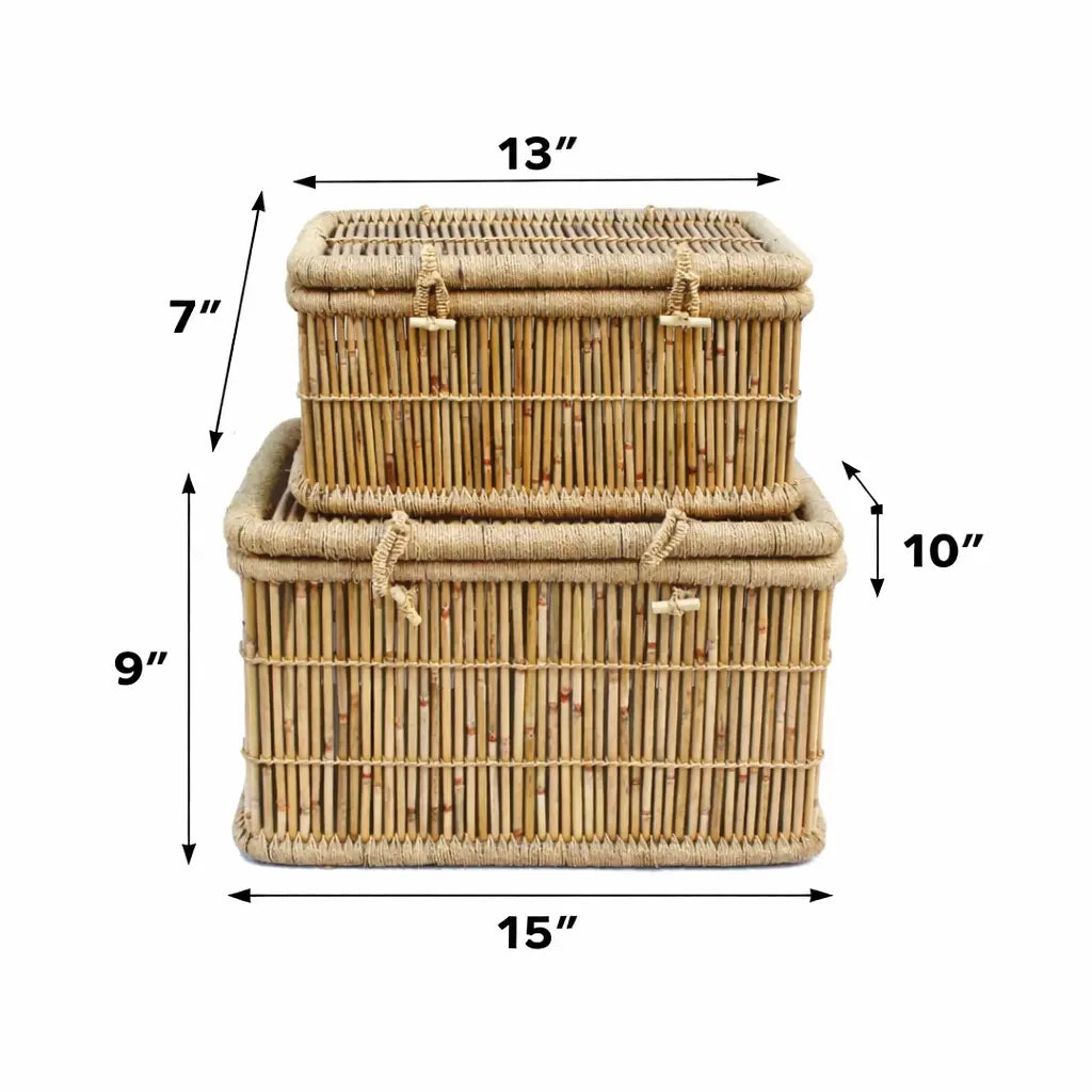 Bamboo Laundry Bucket Set with Lid Beige