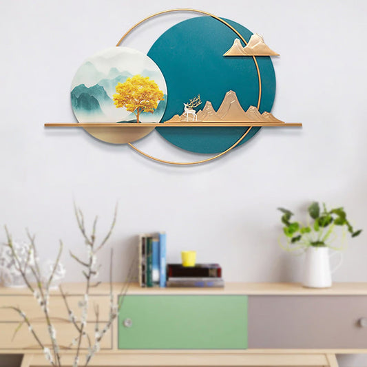 Decorative wall shelf with artistic design on a white wall
