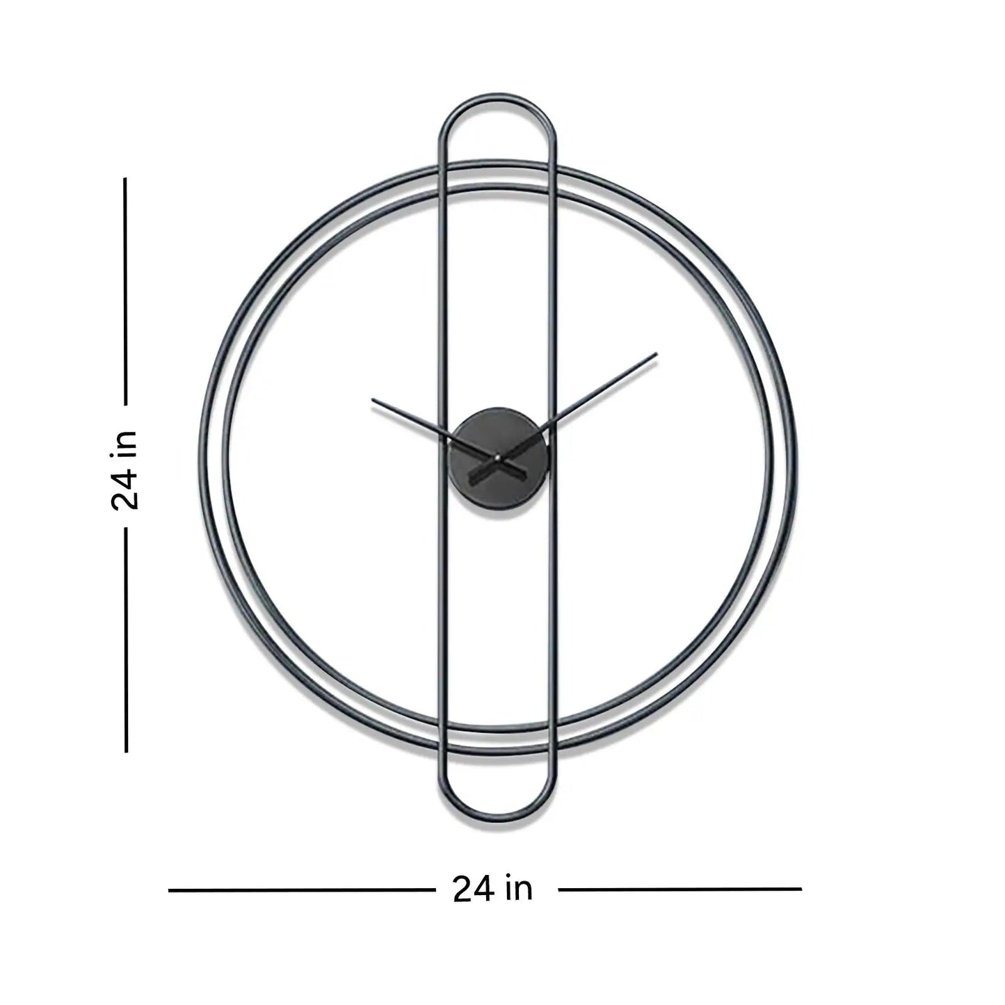 Modern wall clock with dimensions on a white background