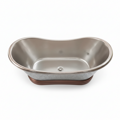 Metallic bathtub with speckled texture on a white background