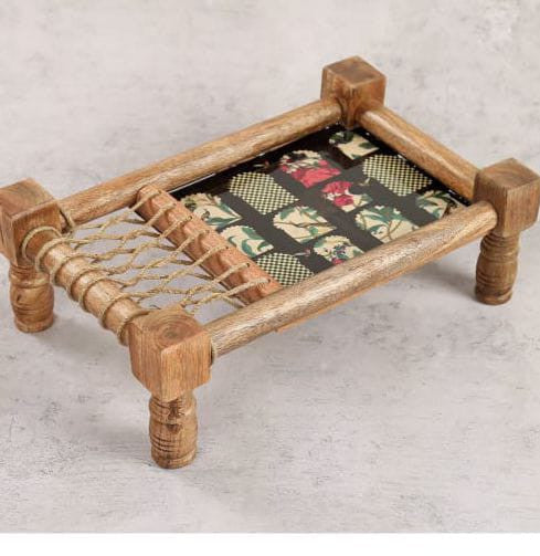 Handcrafted Wooden Serving Tray – Rectangular Cot/Khaat Style