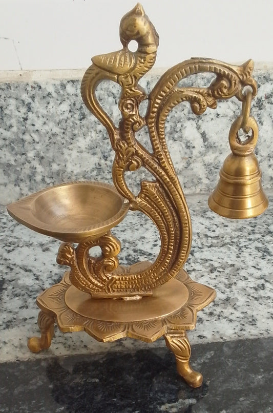 Peacock Deepak Stand – Decorative Brass Lamp Holder (9 Inch, Super Fine Brass)