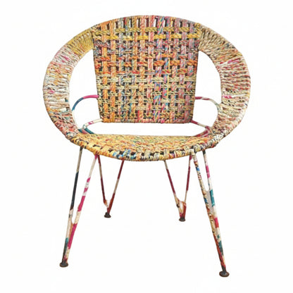 Multicolored wicker chair on a white background