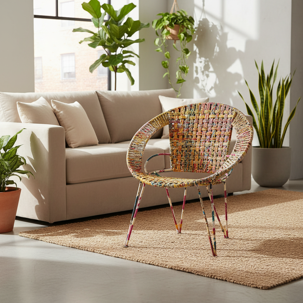 Handcrafted Iron Pipe Chair Multicolour with Cloth Rope