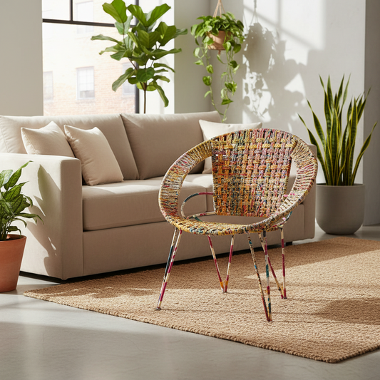 Handcrafted Iron Pipe Chair Multicolour with Cloth Rope