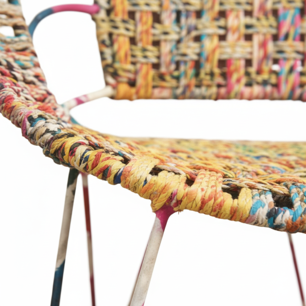 Handcrafted Iron Pipe Chair Multicolour with Cloth Rope