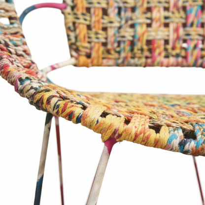 Handcrafted Iron Pipe Chair Multicolour with Cloth Rope