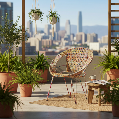 Handcrafted Iron Pipe Chair Multicolour with Cloth Rope