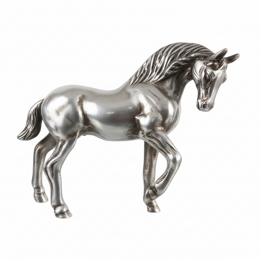 Silver horse figurine on a white background